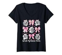 Mujer Gran Pirineo Mamá Perro Mamá Día de la Madre Coqueta Arco Rosa Camiseta Cuello V