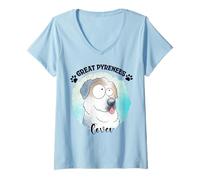 Mujer Gran Pirineo Perro Mamá Papá Kawaii Pirineos Montaña Perro Camiseta Cuello V