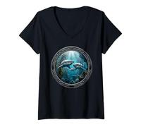 Mujer Gran tiburón Blanco observador de Tiburones Buzo Familia de Tiburones en el océano Camiseta Cuello V