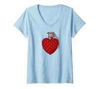 Mujer Granada de corazón - Funny Danger Love Granada en Forma de corazón Camiseta Cuello V