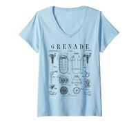 Mujer Granada de Mano Militar, Arma explosiva, Patente Vintage del ejército Camiseta Cuello V