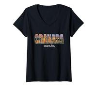Mujer Granada Prefectura Granada Ciudad de España Vintage Diseño Camiseta Cuello V