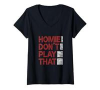 Mujer Granate Rojo Borgoña Homie Don't Play That. Gráfico Camiseta Cuello V