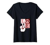 Mujer Granate Rojo Borgoña Peace Love Vibes Maroon Graphic Camiseta Cuello V