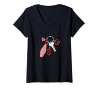 Mujer Granate Rojo Borgoña Success Keys Love Peace Money Maroon Camiseta Cuello V