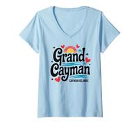 Mujer Grand Cayman Tropical Beach Vacaciones familiares Islas Caimán Camiseta Cuello V