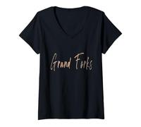 Mujer Grand Forks North Dakota Diseño Elegante Vintage Camiseta Cuello V