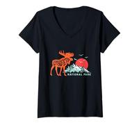 Mujer Grand Teton National Park Moose & Mountains Typography Camiseta Cuello V