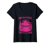 Mujer Grand Teton Parque Nacional Recuerdo Recordatorio Mujeres Hombres Camiseta Cuello V