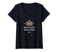 Mujer Grandes PATRIOTAS Britain Orgullosos Refugiados del Orgullo BRITÁNICO BIENVENIDOS Camiseta Cuello V