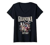 Mujer Grandma EST 2027 Nuevo Embarazo del bebé revelar Padres Abuelitas Camiseta Cuello V
