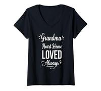 Mujer Grandma Heart Home Loved Always - Corazón Retro de la Familia Camiseta Cuello V