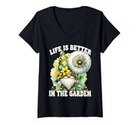 Mujer Grandma Life Is Better In The Garden Gnome For Retirement Camiseta Cuello V