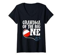 Mujer Grandma of The Big One Fishing Boy Primer Cumpleaños Ofishally Camiseta Cuello V