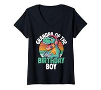 Mujer Grandpa of The Birthday Boy Gaming T-Rex Cumpleaños a Juego Camiseta Cuello V