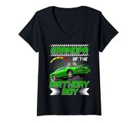 Mujer Grandpa of The Birthday Boy Race Car Party Family Matching Camiseta Cuello V