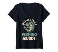Mujer Grandpa'S Little Fishing Buddy Fishing Grandpa Camiseta Cuello V
