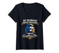 Mujer Granja Esposa Tractor Heartbeat País Esposa Rural Mamá Vida Camiseta Cuello V