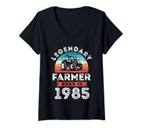 Mujer Granjero Legendario Nacido en 1985, Regalos de 40 cumpleaños de Granjero Camiseta Cuello V