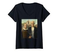 Mujer Grant Wood American Gothic Camiseta Cuello V