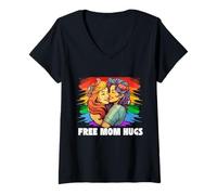 Mujer Gratis Mamá Abrazos LGBT Orgullo Desfiles Arco Iris Transgénero Gay Camiseta Cuello V