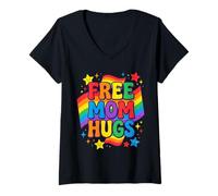 Mujer Gratis Mamá Abrazos LGBTQI Mes del Orgullo Aliado Camiseta Cuello V
