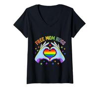Mujer Gratis Mamá Abrazos LGBTQI Mes del Orgullo Aliado Camiseta Cuello V