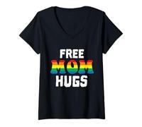 Mujer Gratis Mamá Abrazos Rainbow LGBT Gay Orgulloso Aliado Feliz Mes del Orgullo Camiseta Cuello V