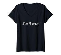Mujer Gratis Thugger Viral Meme Hip Hop Música Divertido Broma Urbano Camiseta Cuello V