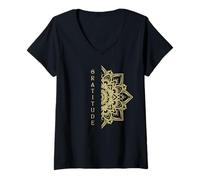 Mujer Gratitud Mandala Tipografía Zen Namaste Yoga Meditar Camiseta Cuello V