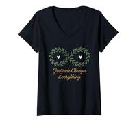 Mujer Gratitud Mindfulness Afirmación Positiva Diaria Espiritual Camiseta Cuello V