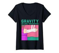 Mujer Gravedad Broken Bone Recovery Doctor Cast Lesión Humor Broma Camiseta Cuello V
