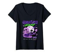 Mujer Graveyard Racing Halloween Skull Ride Camiseta Cuello V
