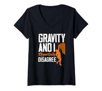 Mujer Gravity and I Respectfully Disagree Escalar Divertido Camiseta Cuello V