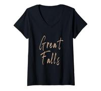 Mujer Great Falls Montana Vintage diseño Elegante Camiseta Cuello V