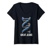 Mujer Great Jeans Funny Genes Juego de Palabras ADN Ciencia Helix Biología Humor Camiseta Cuello V