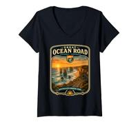 Mujer Great Ocean Road Australia Viaje Great Ocean Road Vacaciones Camiseta Cuello V