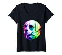 Mujer Great Pyrenees DJ Auriculares Retro Music Dog Lover Camiseta Cuello V
