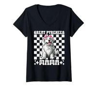 Mujer Great Pyrenees Mama Dog Mom Mom Mother's Day Coquette Bow Pink Camiseta Cuello V