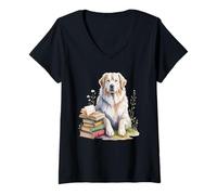 Mujer Great Pyrenees Pyrenean Mountain Dog Pyr Book Reading Books Camiseta Cuello V