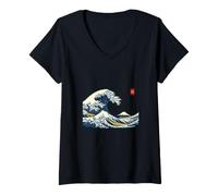 Mujer Great Wave Japanese Ukiyo-e Woodblock Art Mount Fuji Camiseta Cuello V