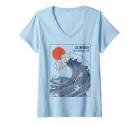 Mujer Great Wave Otaku Vintage Japanese Ukiyo-E Ocean Art Camiseta Cuello V