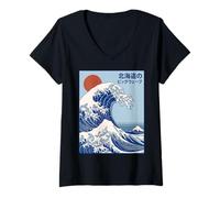 Mujer Great Wave Otaku Vintage Japanese Ukiyo-E Ocean Art Camiseta Cuello V
