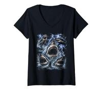Mujer Great White Shark Storm Funny Ocean Animal Marine Graphic Camiseta Cuello V