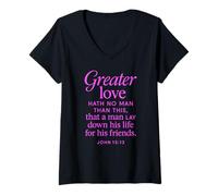 Mujer Greater Love Hath No Man John 15:13 Versículo de la Biblia Escritura Camiseta Cuello V