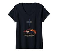 Mujer Greater Love Hath No Man Than This - John 15:13 Jesus Cross Camiseta Cuello V
