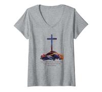 Mujer Greater Love Hath No Man Than This - John 15:13 Jesus Cross Camiseta Cuello V