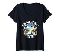 Mujer Greatest Dad Ever Hunting Fishing Día del Padre al aire libre Camiseta Cuello V