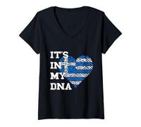 Mujer Grecia It's In My DNA Bandera Griega Corazón Raíces Griegas Helénicas Camiseta Cuello V
