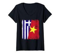Mujer Grecia Vietnam Media Bandera Grecia Vietnamita Historia Camiseta Cuello V